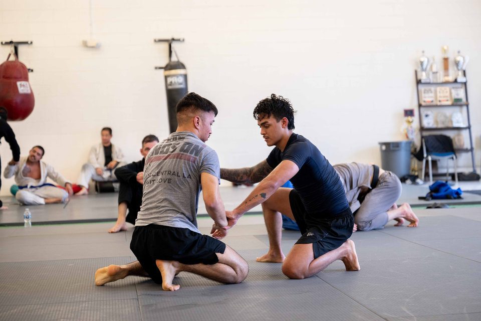 Tillis students practicing wrestling during open mat